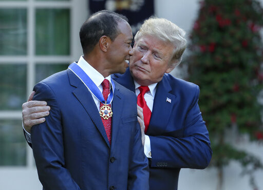 ▲▼川普(Donald Trump)、老虎伍茲(Tiger Woods)。（圖／達志影像／美聯社）