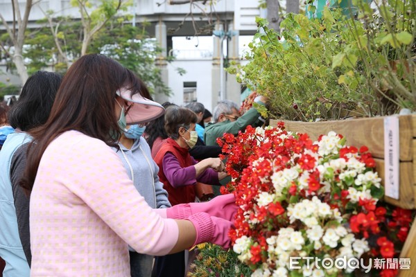 ▲台南市議會百花齊放展花架上的盆花，原訂24、25日兩天開放民眾免費拿取，但１小時不到，所有的花草已被索取一空。（圖／記者林悅翻攝，下同）