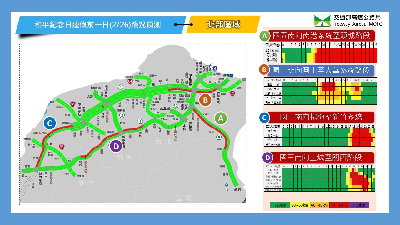 ▲▼228連假國道路況預報圖。（圖／高公局提供）