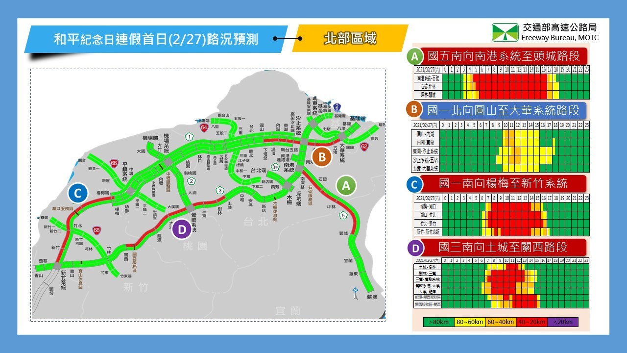 ▲▼228連假國道路況預報圖。（圖／高公局提供）