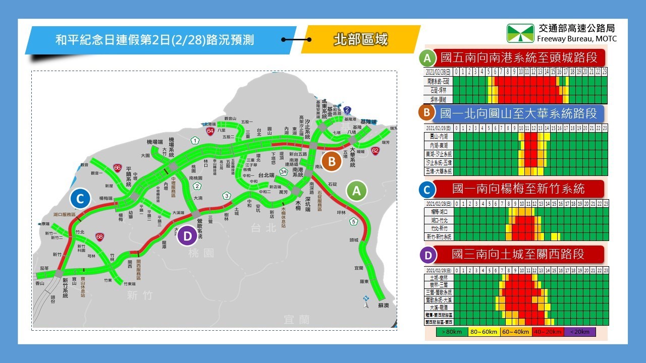 ▲▼228連假國道路況預報圖。（圖／高公局提供）