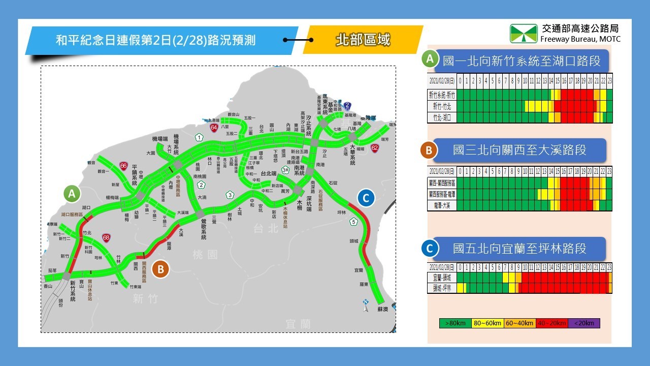 ▲▼228連假國道路況預報圖。（圖／高公局提供）