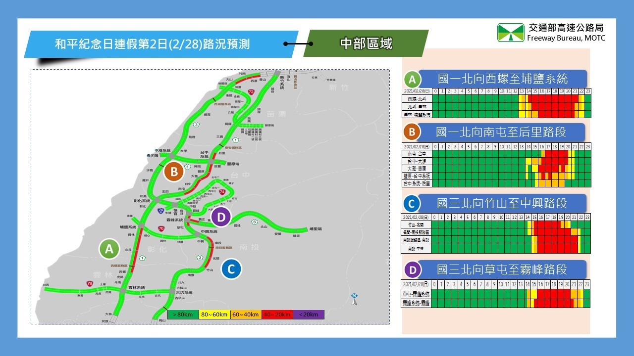 ▲▼228連假國道路況預報圖。（圖／高公局提供）