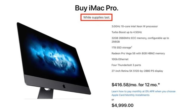 ▲蘋果官網上iMac Pro顯示「售完為止」。（圖／取自蘋果）