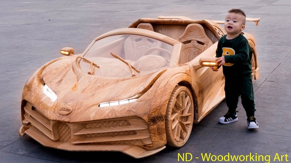 ▲BMW／Bugatti木製手工電動雙座跑車。（圖／翻攝ND-Woodworking Art）