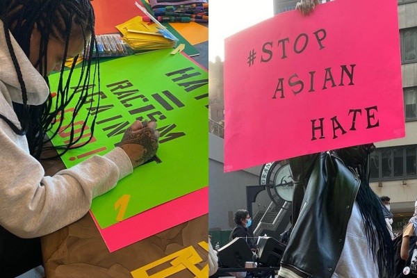 ▲▼蕾哈娜（Rihanna）上街呼籲停止對亞洲人的仇恨。（圖／翻攝自推特）