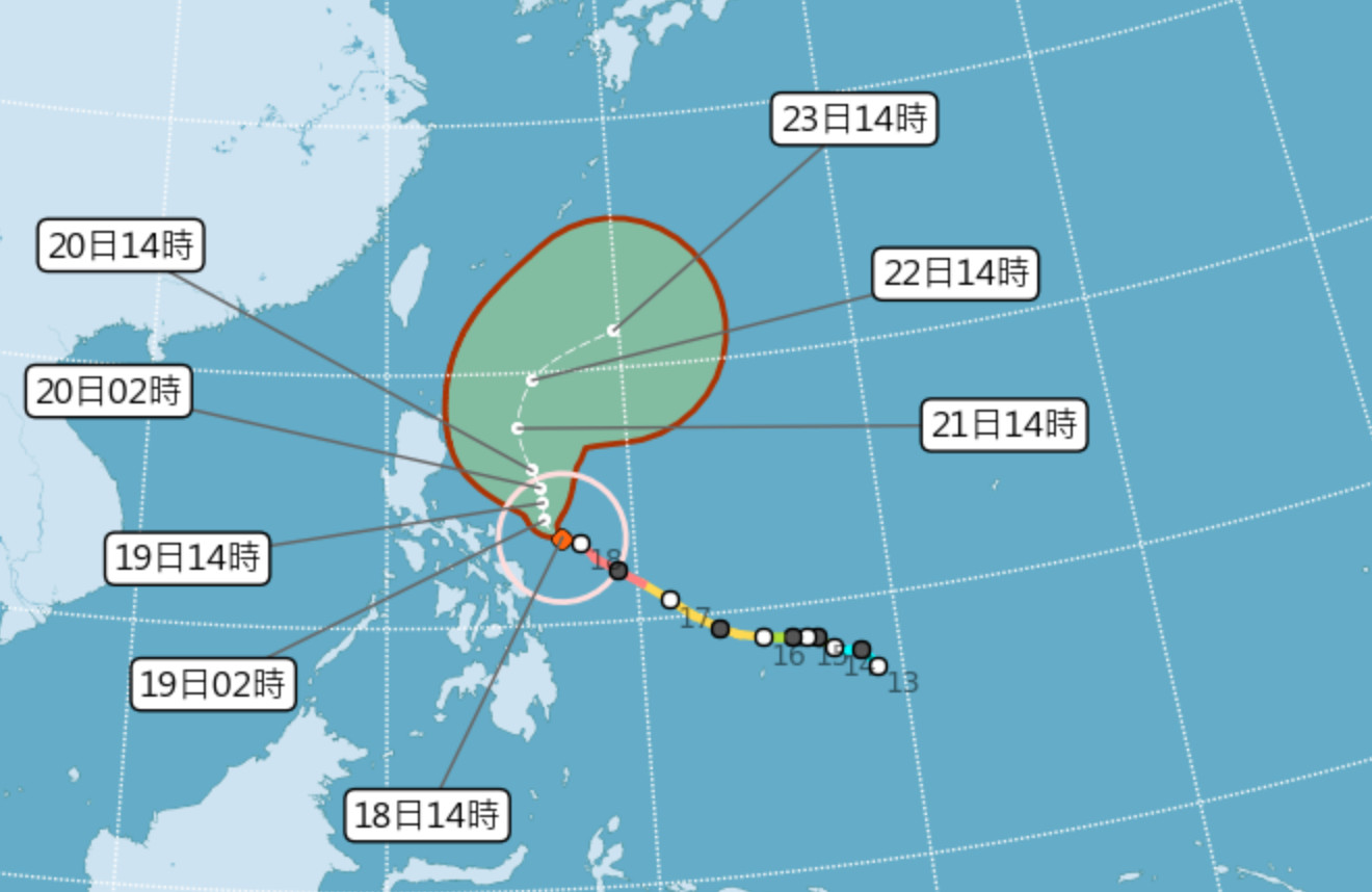 ▲▼舒力基強度已達顛峰，之後將會逐漸減弱。（圖／氣象局）