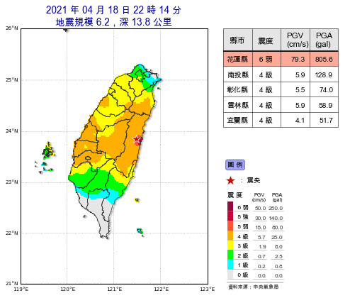 ▲▼花蓮壽豐6.2強震。（圖／NCDR）