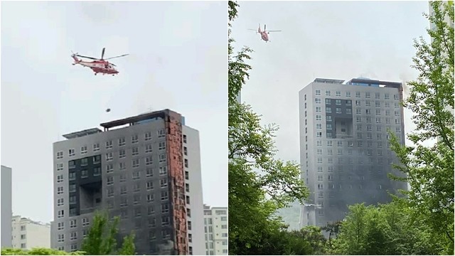 ▲▼直升機吊掛頂樓受困工人。（圖／翻攝自Instagram@covil_maker）