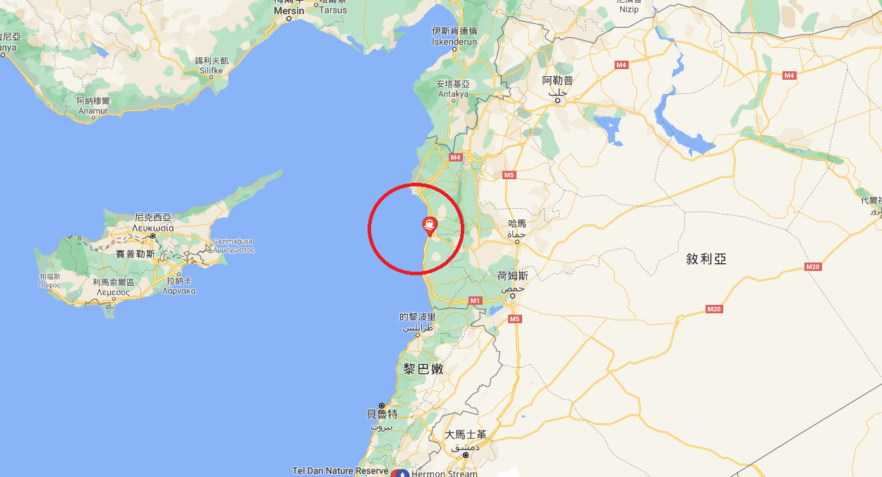 ▲▼伊朗油輪敘利亞外海遇襲失火  未釀傷亡 。（圖／翻攝自「Google Maps」）