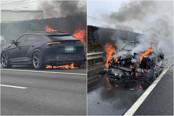 ▲▼國一彰化南下火燒車　千萬藍寶堅尼燒到剩骨架。（圖／彰化踢爆網提供）