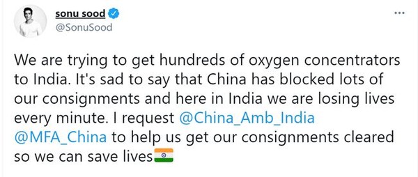 ▲▼寶萊塢明星發推文向中國外交部求助             。（圖／翻攝 中國駐印大使孫衛東推特、印度寶萊塢演員索努·蘇德推特、環球時報）