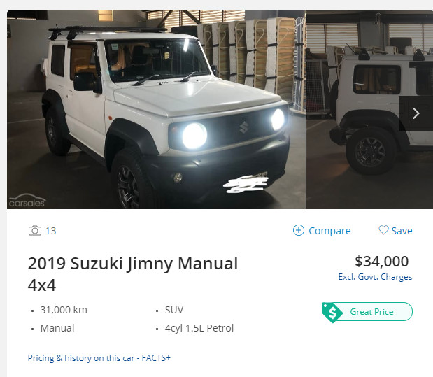 ▲澳洲二手汽車網站上Jimny售價比新車還貴。（圖／翻攝《Carsales》）