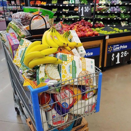 一家人每月伙食費達1200美元，每次到超市補貨都是一大車。（翻攝Courtney Rogers IG）