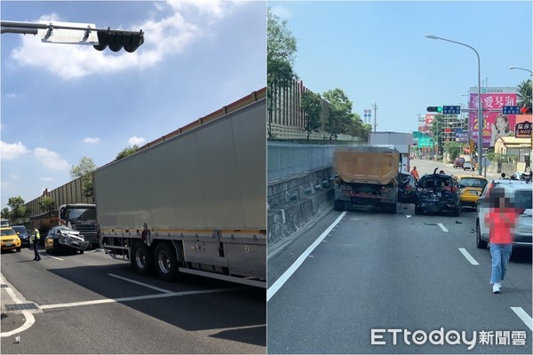▲▼台南連環車禍釀1傷，送醫治療中。（圖／民眾提供、翻攝自台南人大小事）