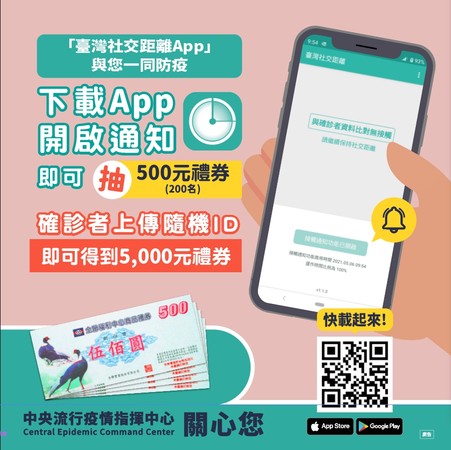 ▲▼臺灣社交距離App。(圖／中央流行疫情指揮中心提供)