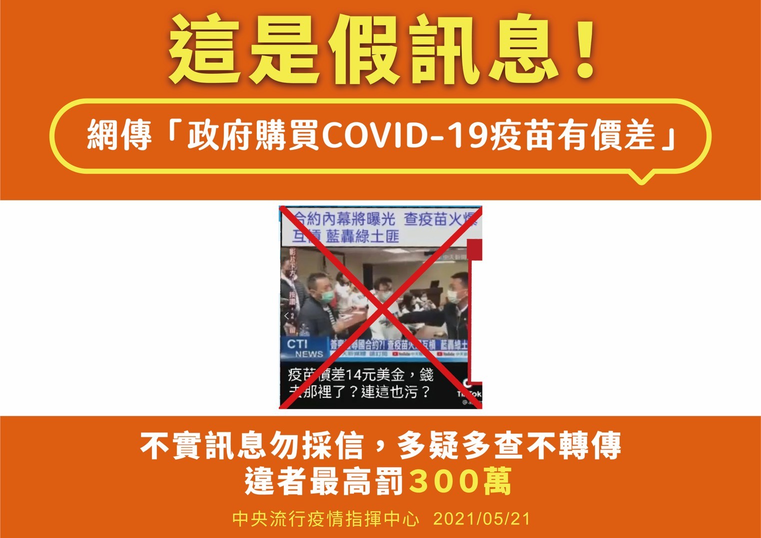 ▲▼網傳「政府購買某廠牌COVID-19疫苗有價差」是假訊息。（圖／指揮中心提供）