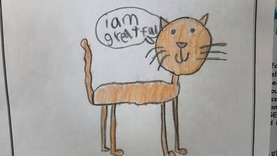「貓貓感謝你們幫牠咖蛋蛋」女娃手繪卡片送獸醫　網笑翻：牠可能不太開心