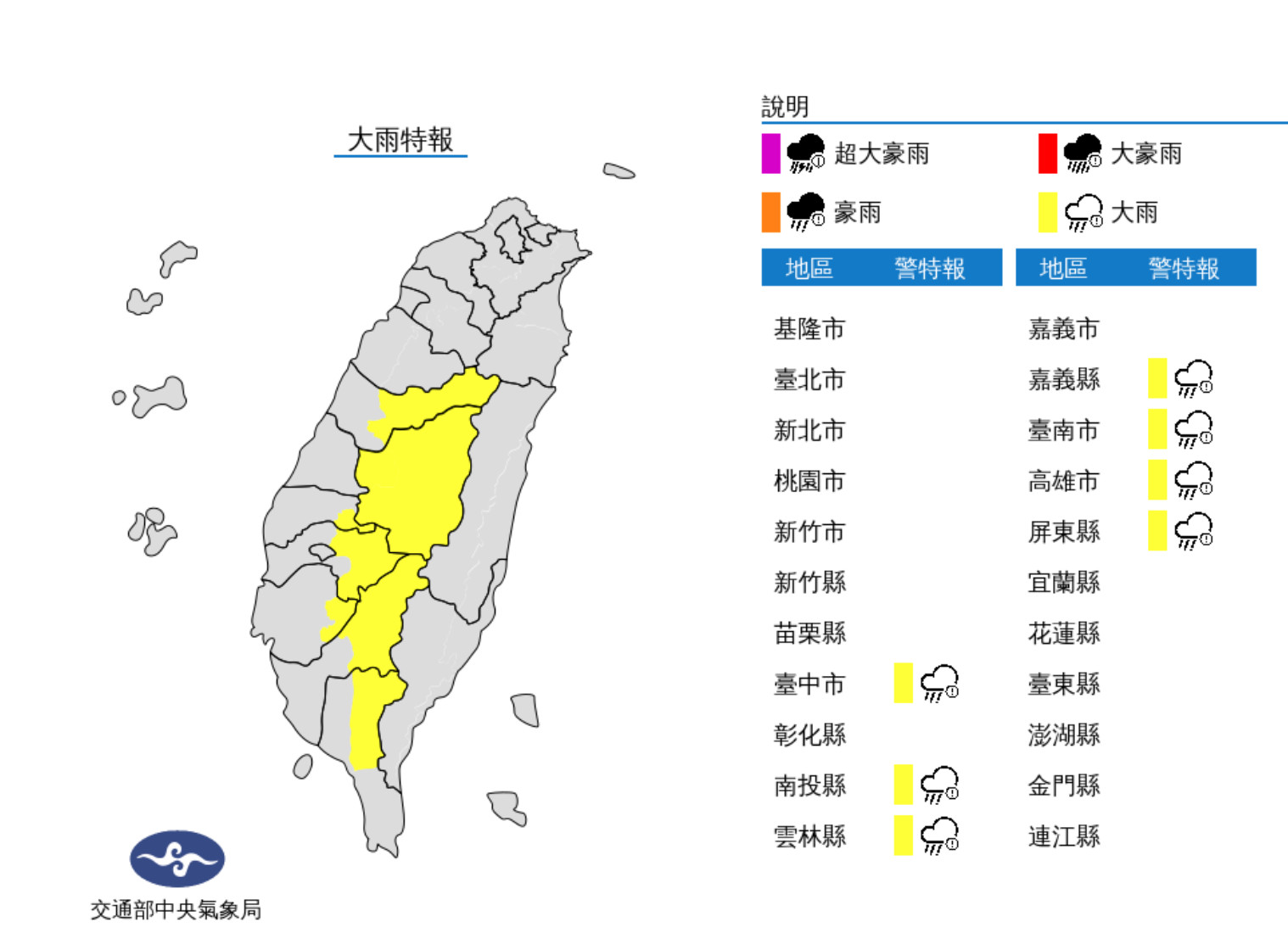 ▲氣象局發布大雨特報。（圖／氣象局）