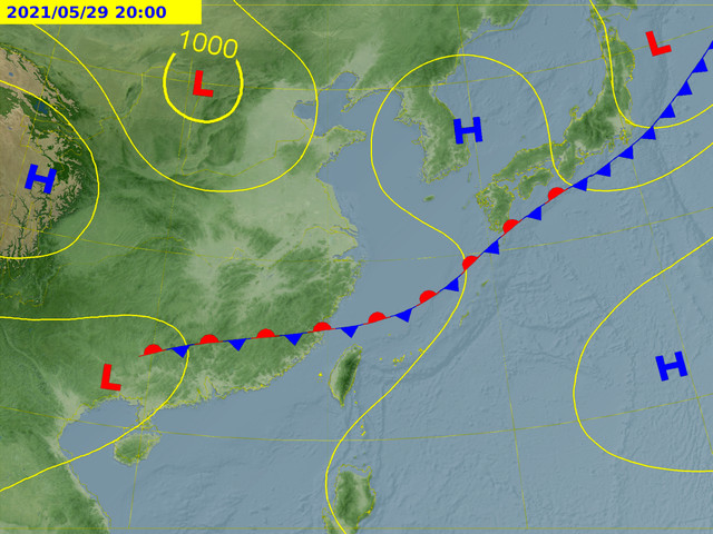 ▲滯留鋒周末接近。（圖／氣象局）