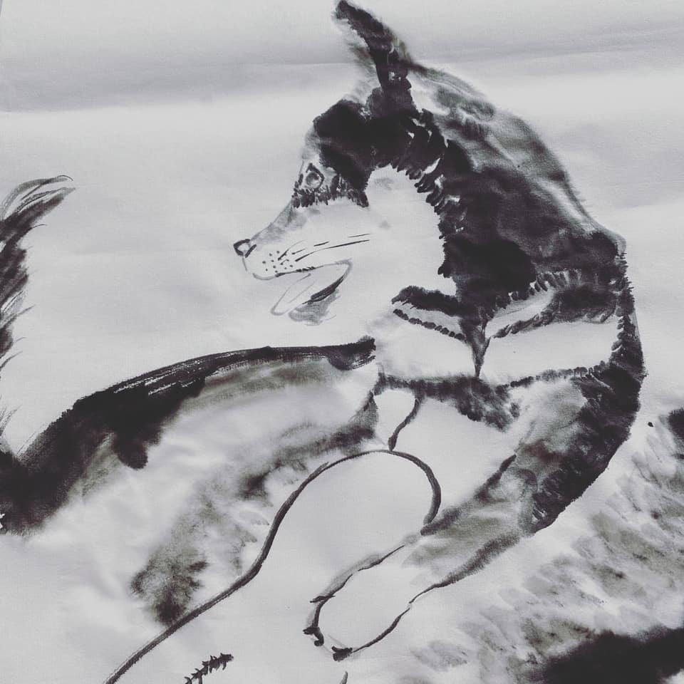 ▲▼陶晶瑩以自家愛犬為主角的水彩和水墨畫。（圖／翻攝自Facebook／陶晶瑩）
