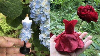 摘花瓣捏小人編織「仙氣禮服」　精靈手藝被推特讚爆：活在大自然裡