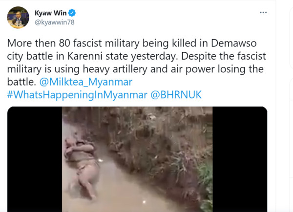 ▲▼緬甸80政府軍遭到民兵組織擊斃。（圖／翻攝自Kyaw Win Twitter）