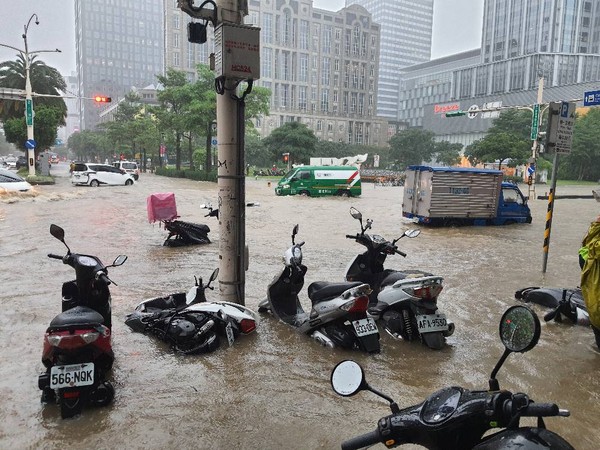 ▲直擊信義區「一排機車泡水」　熊貓慘困汪洋中！南部人驚：兩個國。（圖／翻攝自爆廢公社）