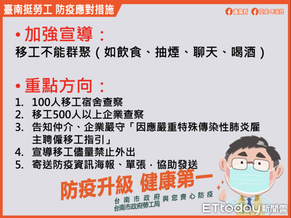 ▲台南市勞工局王局長鑫基表示，台南市轄內移工人數為61868人，將強化防疫宣導與取締裁罰，以防成防疫破口。（圖／記者林悅翻攝，下同）