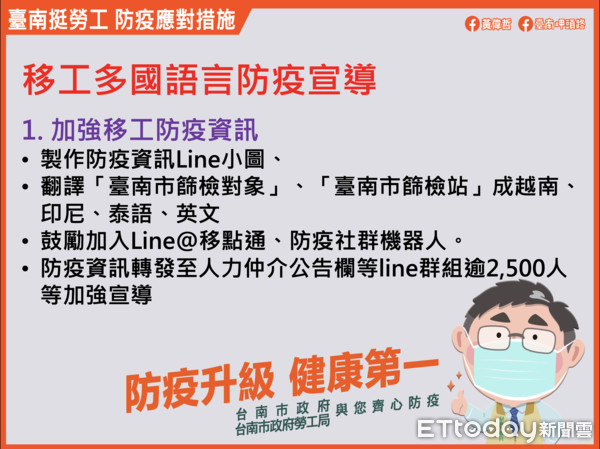 ▲台南市勞工局王局長鑫基表示，台南市轄內移工人數為61868人，將強化防疫宣導與取締裁罰，以防成防疫破口。（圖／記者林悅翻攝，下同）