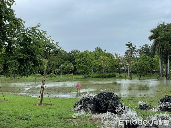 ▲梅雨鋒面報到，意外讓山上花園水道博物館滯洪池，重現水景風光，也吸引各種鳥類前來棲息覓食，在封園期間，更顯生態盎然。（圖／記者林悅翻攝，下同）