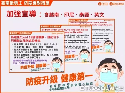 ▲台南市長黃偉哲指示勞工局、衛生局及警察局，6月7日起至移工宿舍進行聯合訪視查察，實地了解並輔導事業單位落實移工防疫之管理，一同為市民健康把關。（圖／記者林悅翻攝，下同）