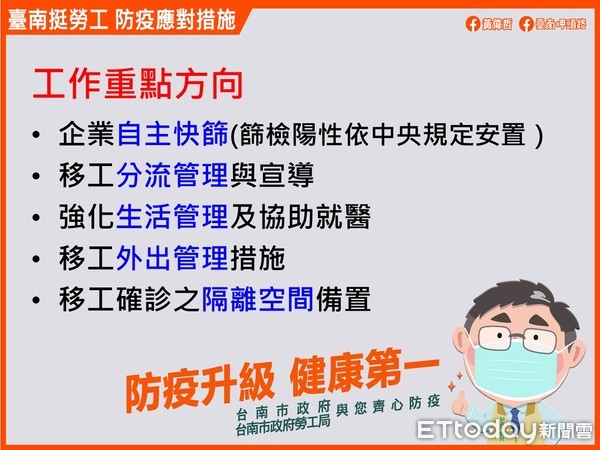 ▲台南市勞工局長王鑫基指出，轄內所有移工宿舍全面查察完成，主要的問題仍在於分流部分未盡落實、以及沒有1人1室的隔離空間。（圖／記者林悅翻攝，下同）