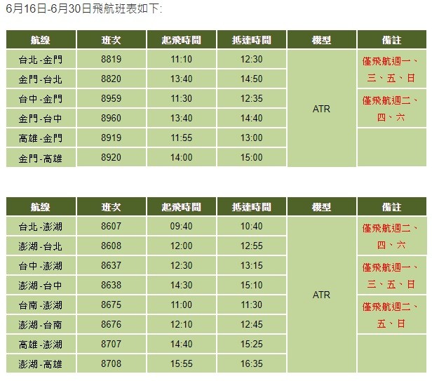 ▲▼立榮航空公告最新國內線航班異動。（圖／翻攝自立榮航空官網）