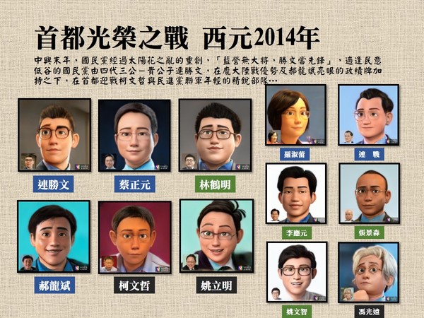 ▲▼網友將台灣政治人物使用濾鏡卡通化，再製作成劇本的形式，介紹台灣的歷史。（圖／網友a88050488授權提供）