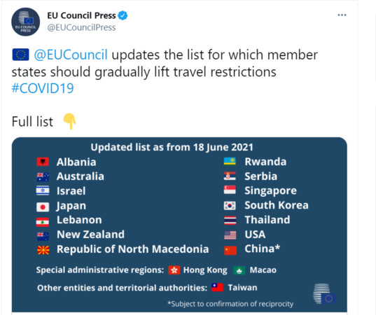 ▲▼歐盟官方推特，出現台灣的國旗。（圖／翻攝自EU Council Press）