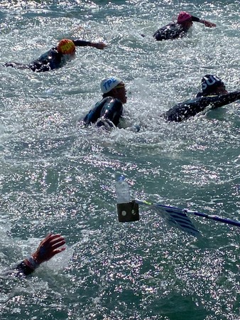 ▲東奧馬拉松游泳資格賽，中華3泳將（左起）王怡臻、卓承齊、曾楷文無緣進軍奧運。（圖／中華游泳協會提供）