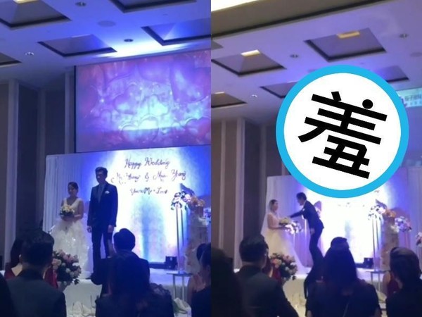 一名「被綠」的新郎在婚宴上當眾播放新娘偷吃自己姐夫的激戰片。（翻攝自YouTube）