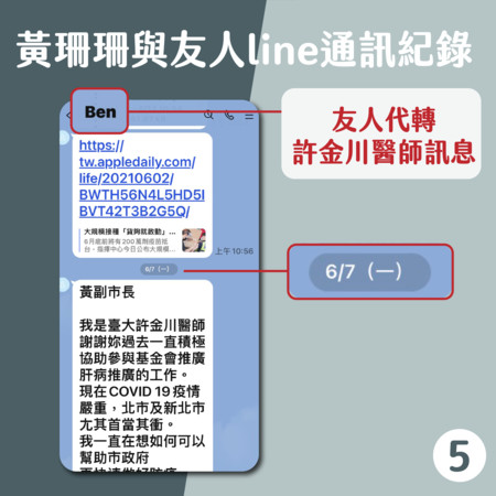 ▲▼黃珊珊說明對話紀錄，表示不認識許金川，對話全都是朋友轉傳。（圖／北市府提供）