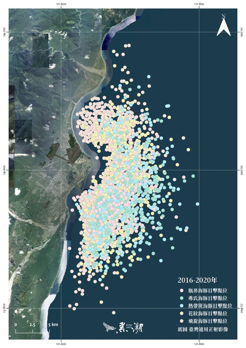▲▼黑潮統計分析近5000筆資料描繪花蓮賞鯨地圖。（圖／黑潮海洋文教基金會提供）