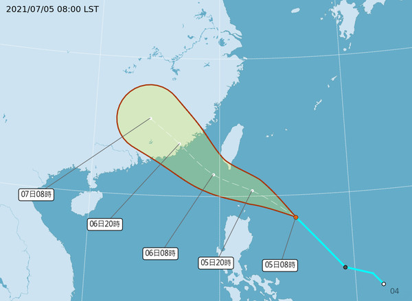 ▲▼準烟花颱風0800路徑潛勢預報。（圖／中央氣象局）