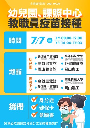 ▲▼陳其邁宣布，高雄幼兒園、課照中心職員7日施打疫苗 。（圖／高雄市政府）