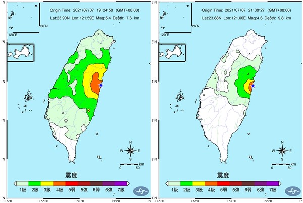 ▲▼花蓮８地震。（圖／中央氣象局）