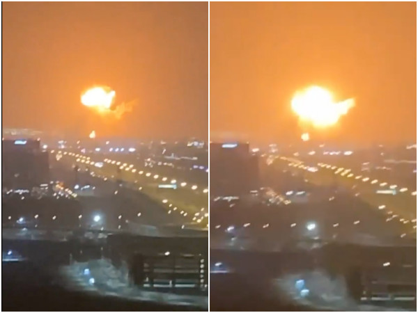 ▲▼杜拜傑貝阿里港一艘貨櫃輪爆炸。（圖／翻攝推特／@BNONews）