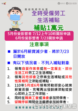 ▲台南市勞工局長王基鑫提醒民眾，符合「全時受僱勞工生活補貼」資格的勞工，可以申請1萬元生活補貼。（圖／記者林悅翻攝，下同）