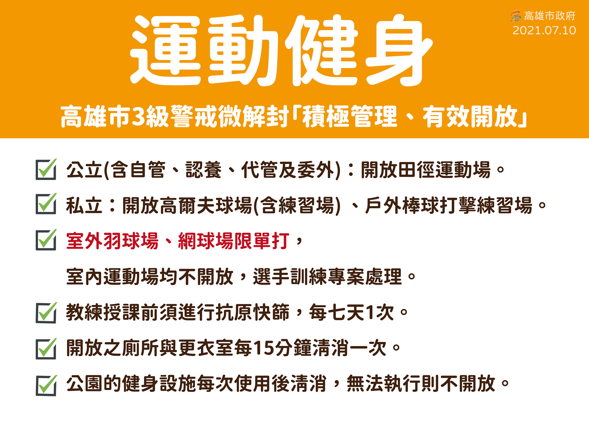 ▲▼高雄微解封指引，陳其邁親口說「健身房不開放」。（圖／翻攝臉書／陳其邁）