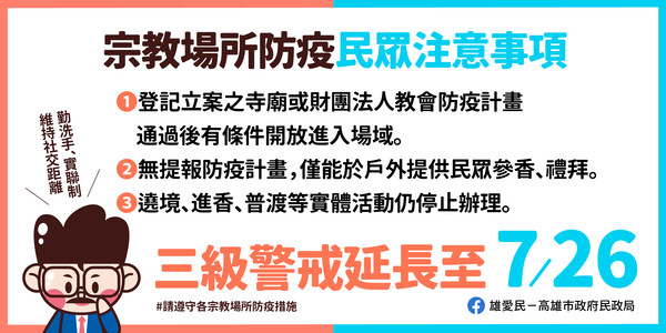 ▲高雄市府針對宗教場所防疫措施 。（圖／高雄市府提供）