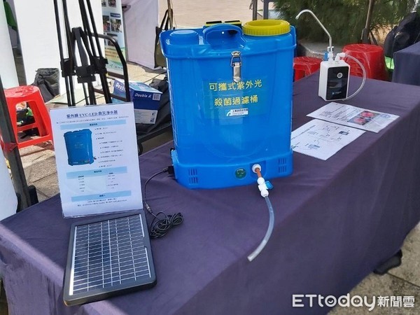 ▲ 工研院用科技做公益，打造「可攜式UVC LED流動水模組」，小小一桶每天可提供400公升淨水，並可用太陽能充電，相當環保。（圖／工研院）