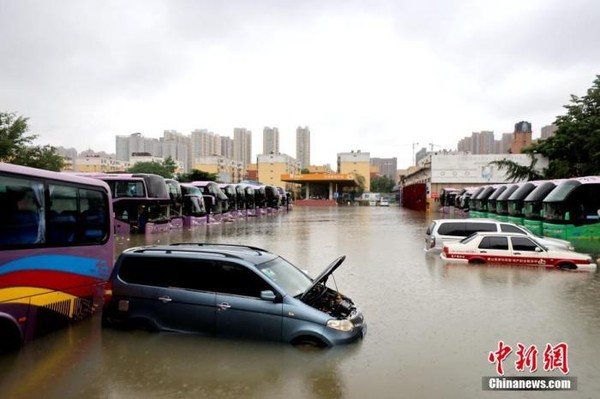 ▲河南暴雨積水導致多地車輛成泡水車。（圖／翻攝中新網）