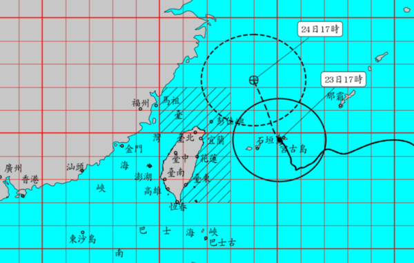 ▲▼颱風暴風圈進入東半部海面。（圖／氣象局）